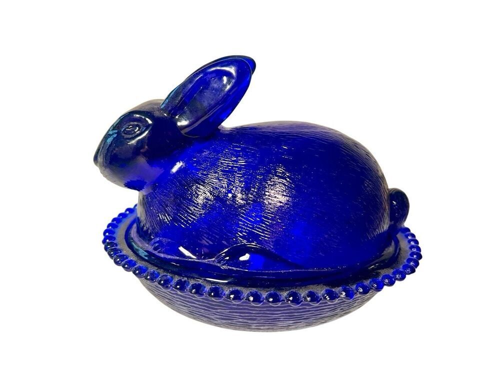 Classic Vintage Cobalt Blue Rabbit/Bunny on Nest, Indiana Glass Style, Farmhouse